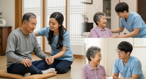 집에서 방문조사를 받는 어르신