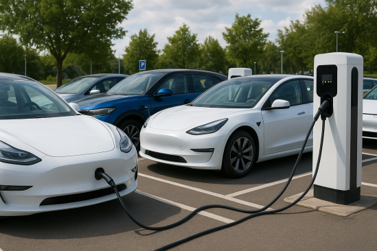 충전중인 전기 자동차 사진