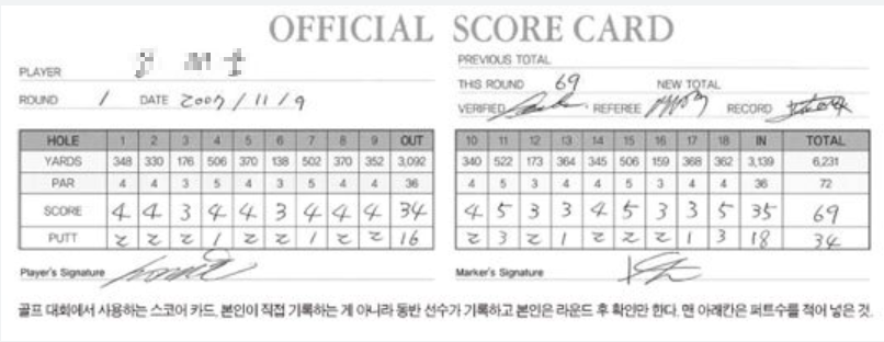 골프 경기 스코어카드