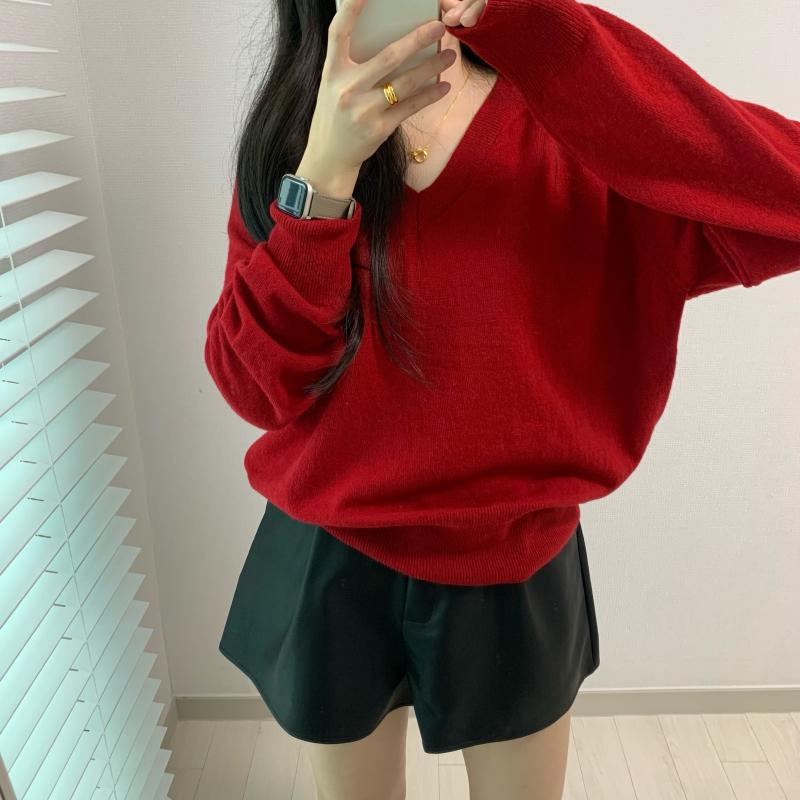 루즈핏브이넥니트 레드니트 그레이니트