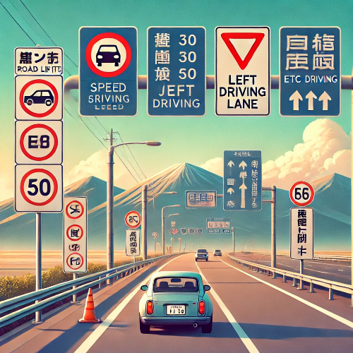 일본 도로 표지판과 고속도로 ETC 카드