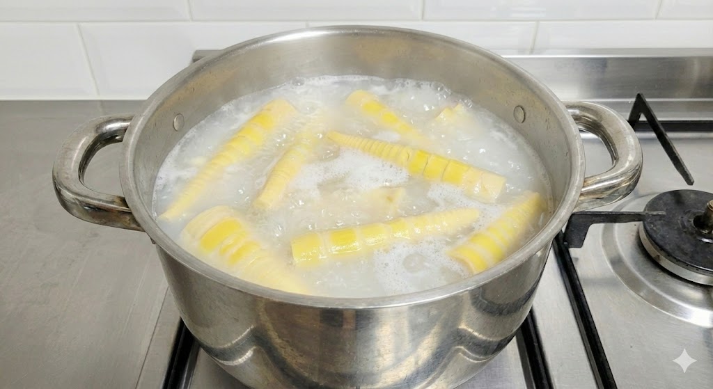 결석을 유발하는 수산 성분과 아린 맛을 완벽히 제거하고 죽순의 항산화 성분 파괴를 막아 영양 흡수를 돕는 쌀뜨물 죽순 삶기