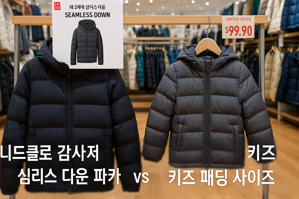 유니클로 감사제 심리스 다운 vs 키즈 패딩, 사이즈 선택 완벽 가이드