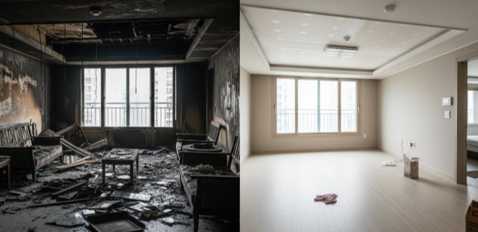 광양 화재 청소 후 복구중