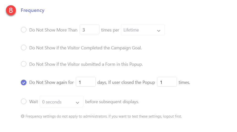 워드프레스 Brave 팝업 플러그인 설정 - 표시 빈도