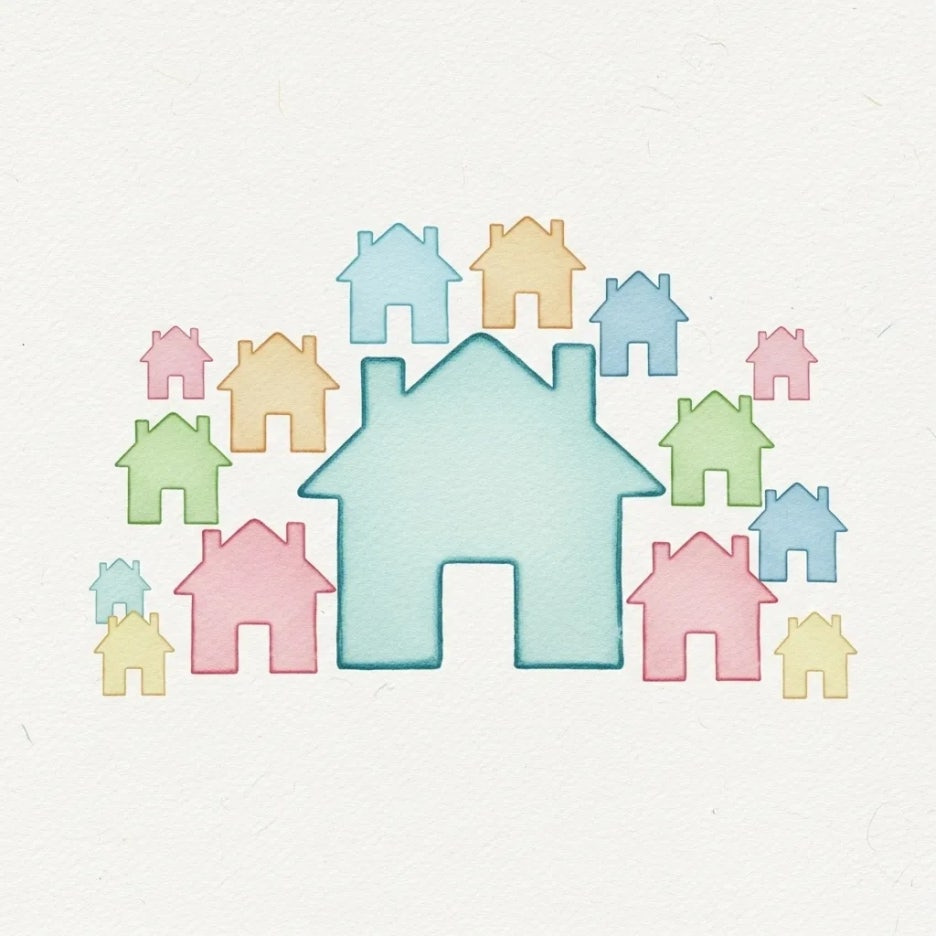 여러 채의 주택이 모여있는 개념적인 이미지