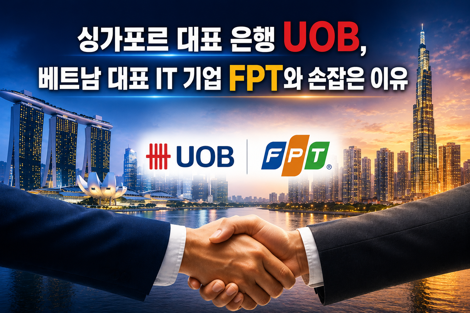 싱가포르 대표 은행 UOB와 베트남 대표 IT 기업 FPT가 손잡은 이유를 설명합니다. ※ 본 이미지는 생성형 AI로 제작된 참고용 자료입니다.