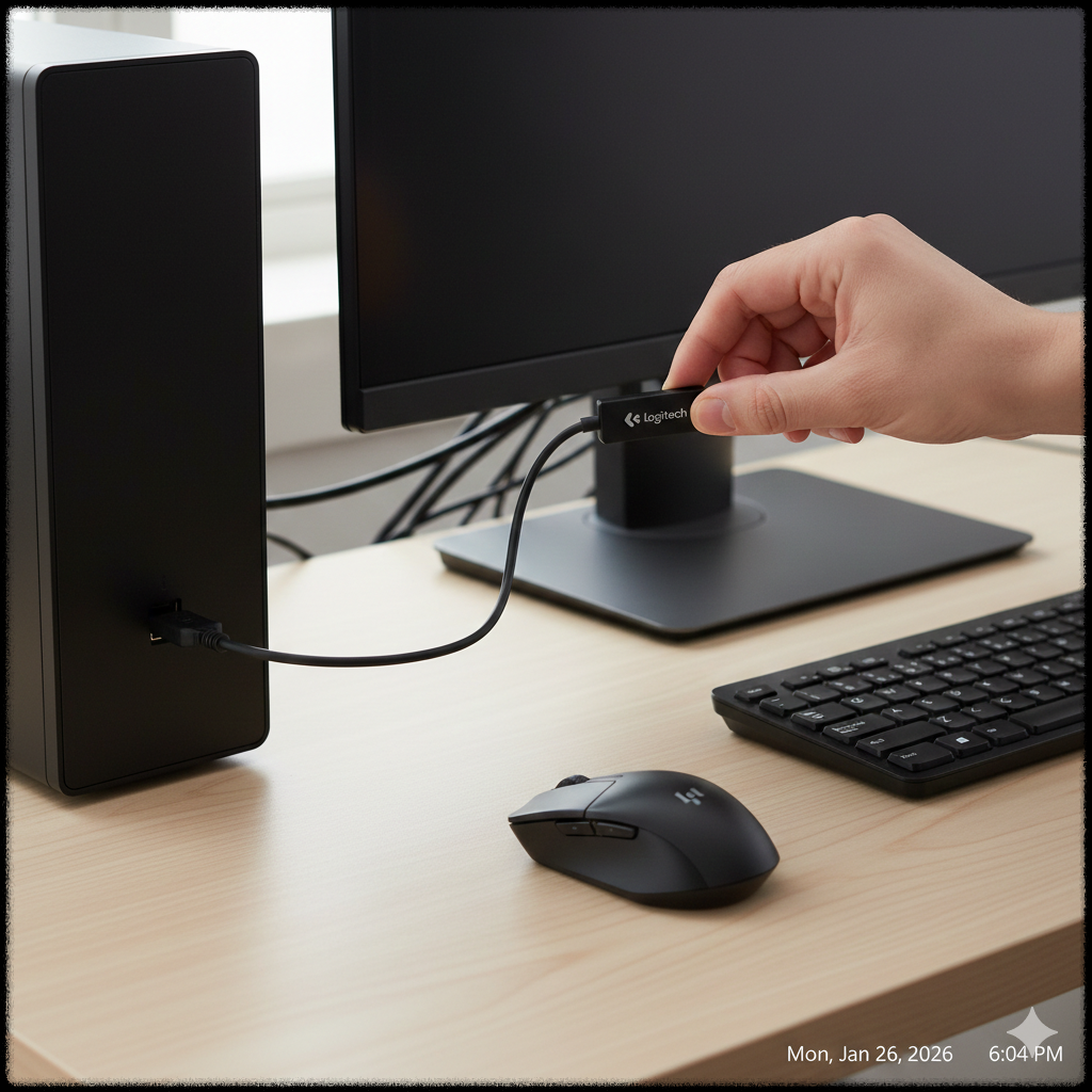 USB 무선 동글 위치를 조정해 신호 문제를 해결하는 모습