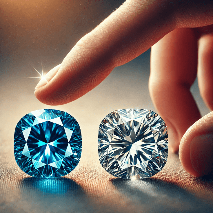 컬러 다이아랑 무색 다이아 중 고르고 있는 손 이미지