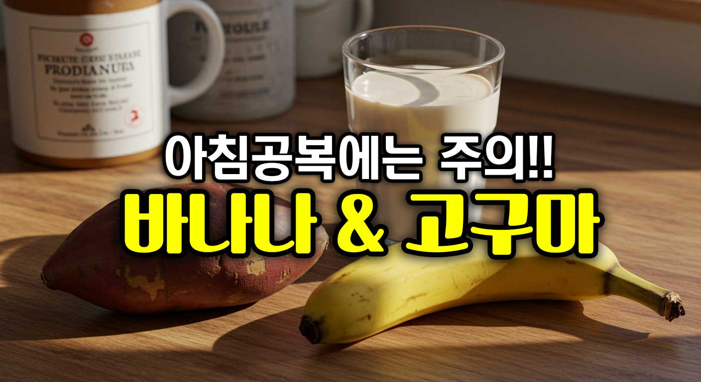 아침 공복에 먹는 고구마와 바나나를 안전하게 섭취하기 위한 두유/우유 조합 사진