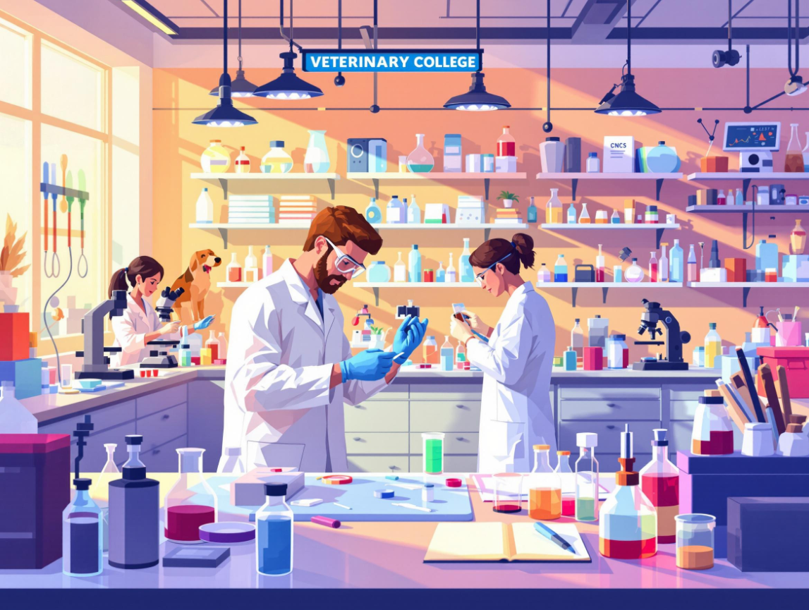 수의과대학에서 실험 및 연구하는 모습