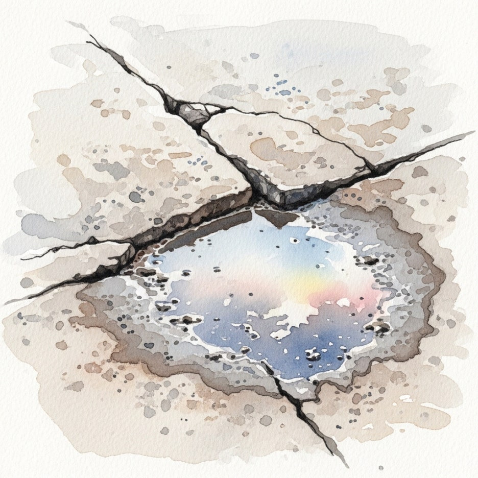갈라진 보도블록과 지면을 섬세하게 묘사한 그림