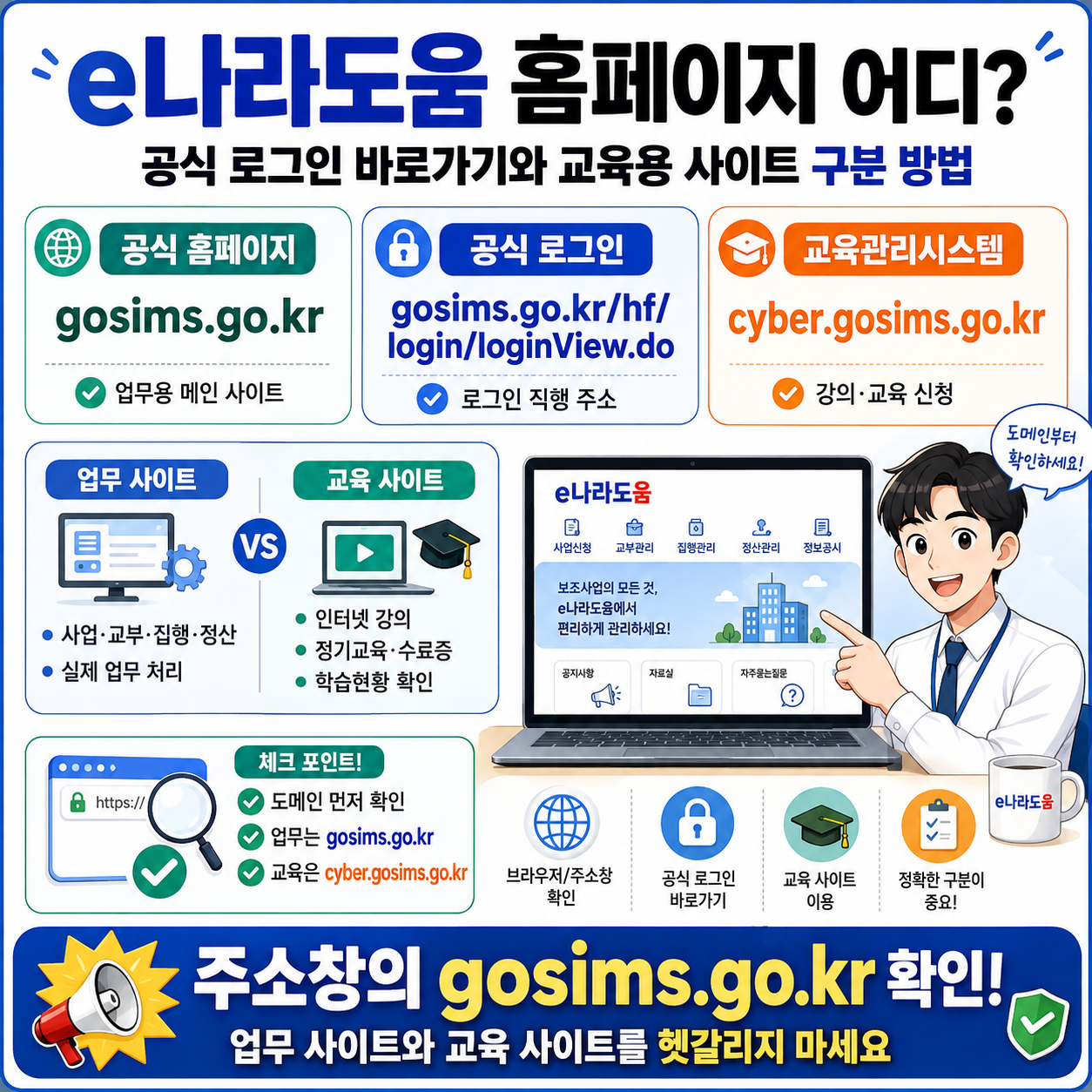 e나라도움 홈페이지 어디? 공식 로그인 바로가기와 교육용 사이트 구분 방법