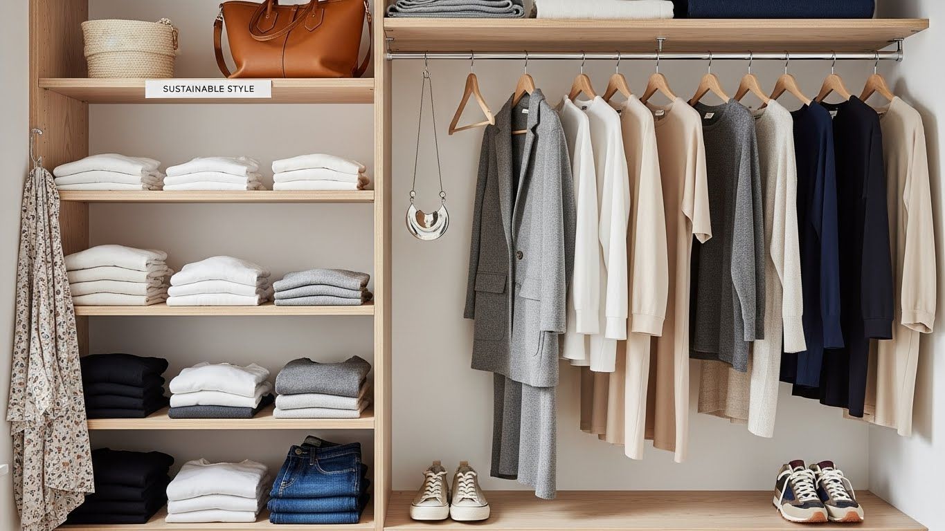 기본적인 SPA 의류(평범한 티, 클래식 청바지, 스웨터)와 몇 가지 신중하게 선택된 눈길을 사로잡는 액세서리 아이템(스타일러스한 가방, 독특한 목걸이, 멋진 스니커즈)이 조화롭고 다재다능한 캡슐 옷장을 만들어내는 현대적이고 미니멀한 옷장입니다.