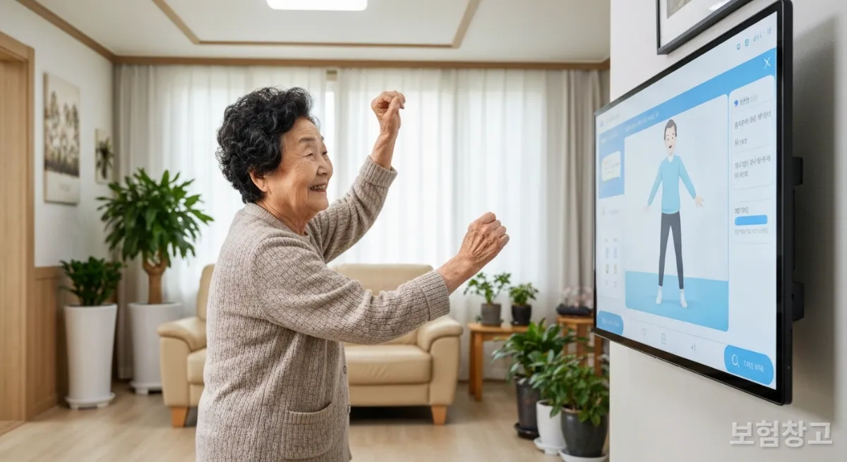 AI 챗봇을 통해 운동하는 한국인 시니어 여성
