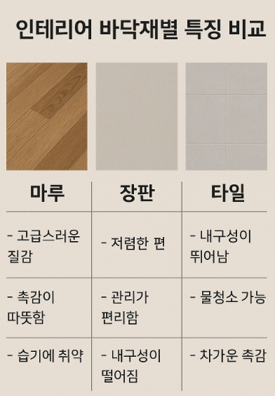 인테리어 바닥재별 특징 비교