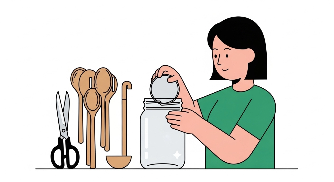 주방 서랍 속 뒤엉킨 조리도구 탈출! 유리병으로 완성하는 제로웨이스트 주방 정리 (소음 방지 꿀팁)