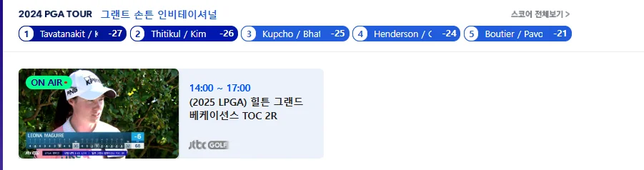 2025 힐튼 그랜드 베케이션스 토너먼트 오브 챔피언스 현재순위, 우승상금