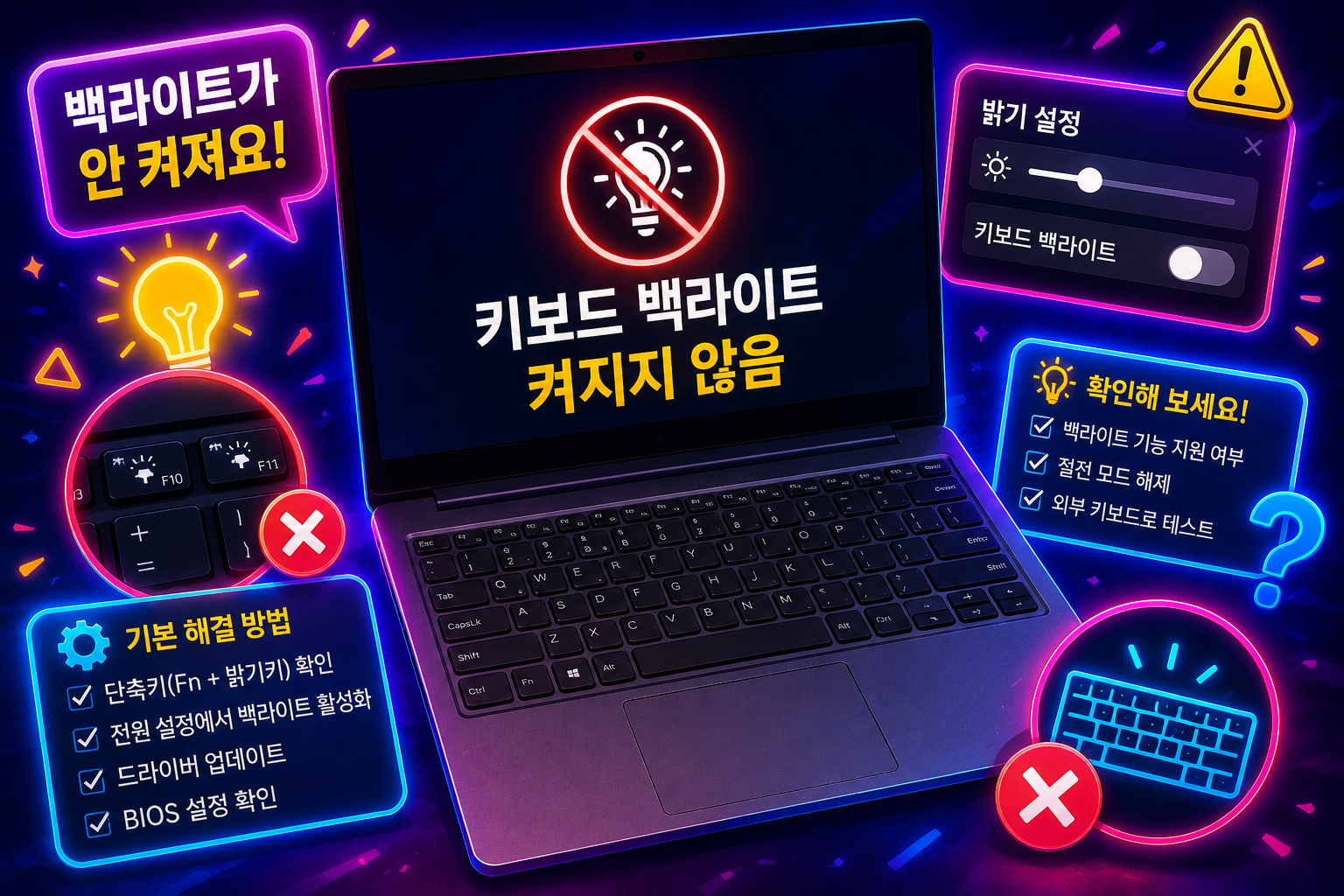 노트북 키보드 백라이트 안켜짐 해결방법 총정리 Fn 단축키 BIOS 설정