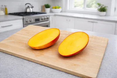 두조각의 망고 과육