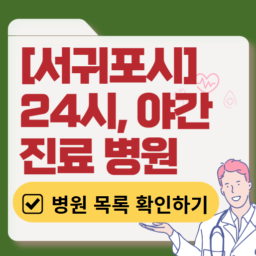 서귀포시 야간 진료, 24시간 운영 병원 리스트 ❘ 저녁·밤에도 진료하는 병원 총정리 ❘ 응급실 아니어도 진료 가능한 의원 목록 및 증상별 병원 찾기