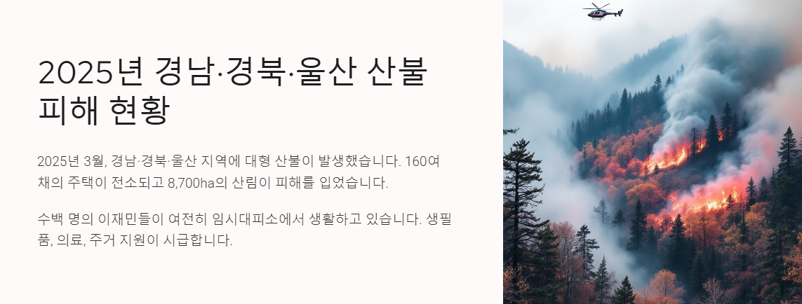 산불 피해 긴급모금 2025년 이웃을 위한 따뜻한 선택