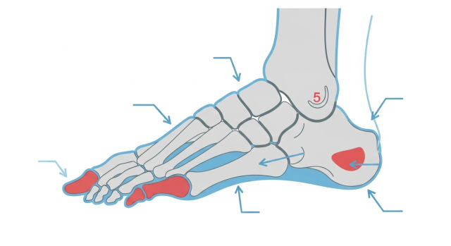 새끼발가락 통증, 뼈와 관절 구조 강조