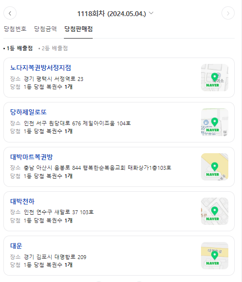 1118회 로또복권 당첨번호