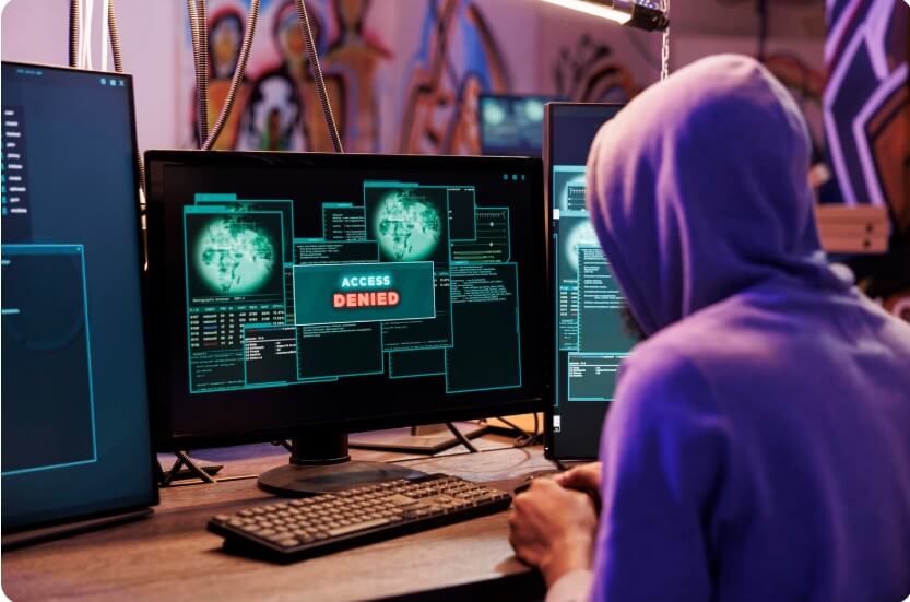 해커가 노트북으로 해킹하는 모습