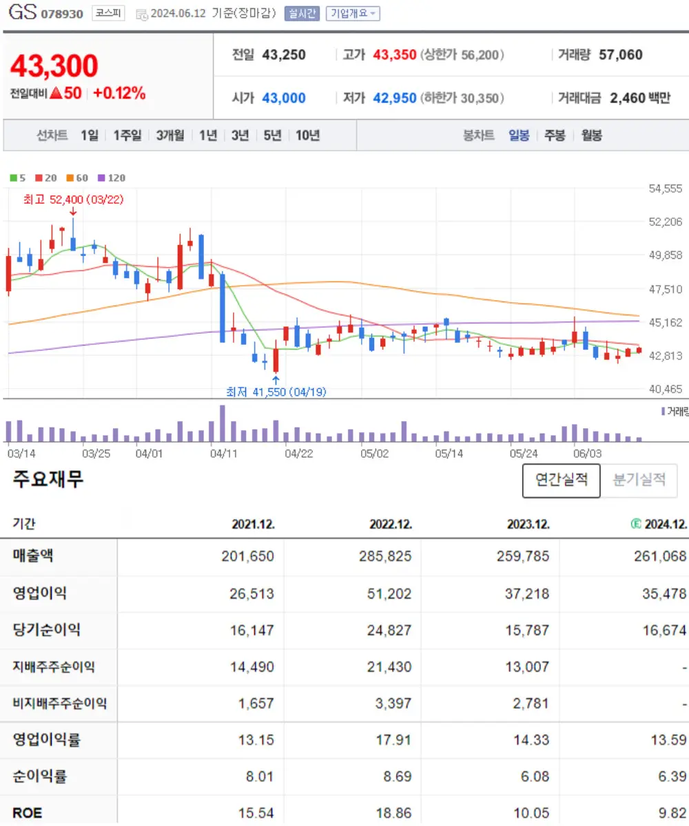 GS 주식 차트 및 재무