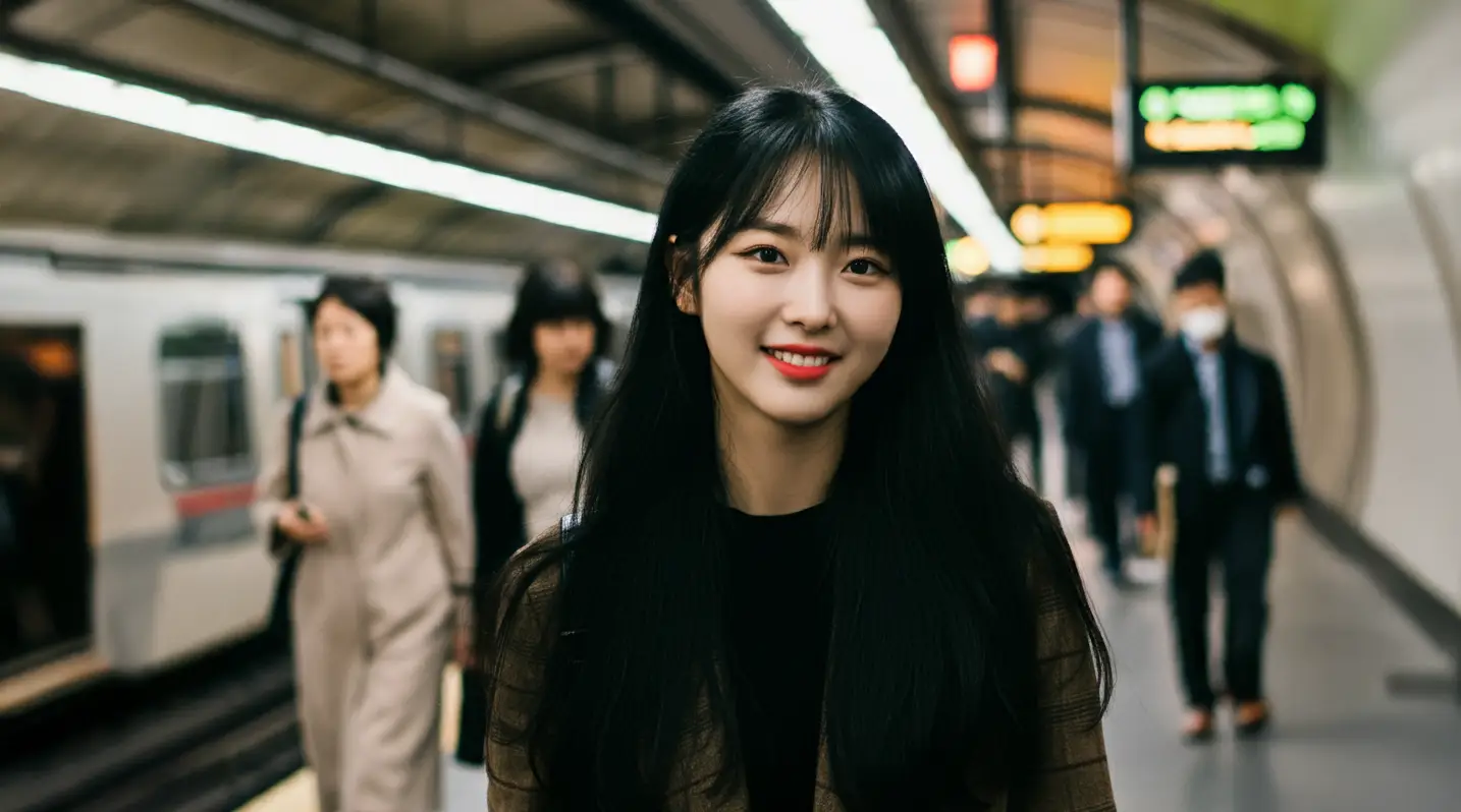 지하철 플랫폼에 있는 여성