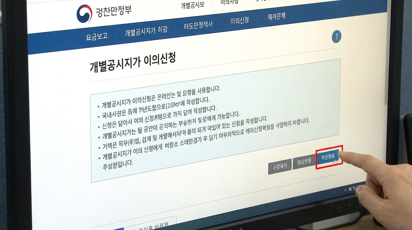 공시가격 이의신청서를 온라인으로 작성하는 모습