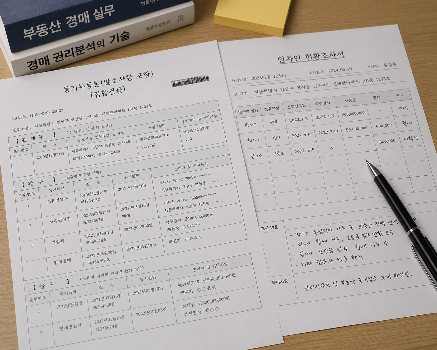 등기부등본과 임차인 현황조사서 사진