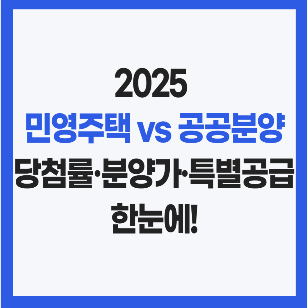 2025 민영주택 vs 공공분양, 청약 당첨률과 분양가, 특별공급 완벽 비교! 파란색 포인트 텍스트 썸네일