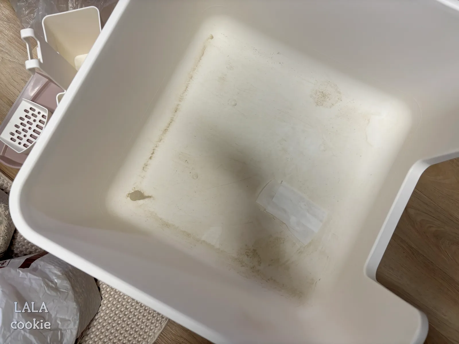 고양이-화장실-청소-비운-화장실-바닥에-모래찌꺼기