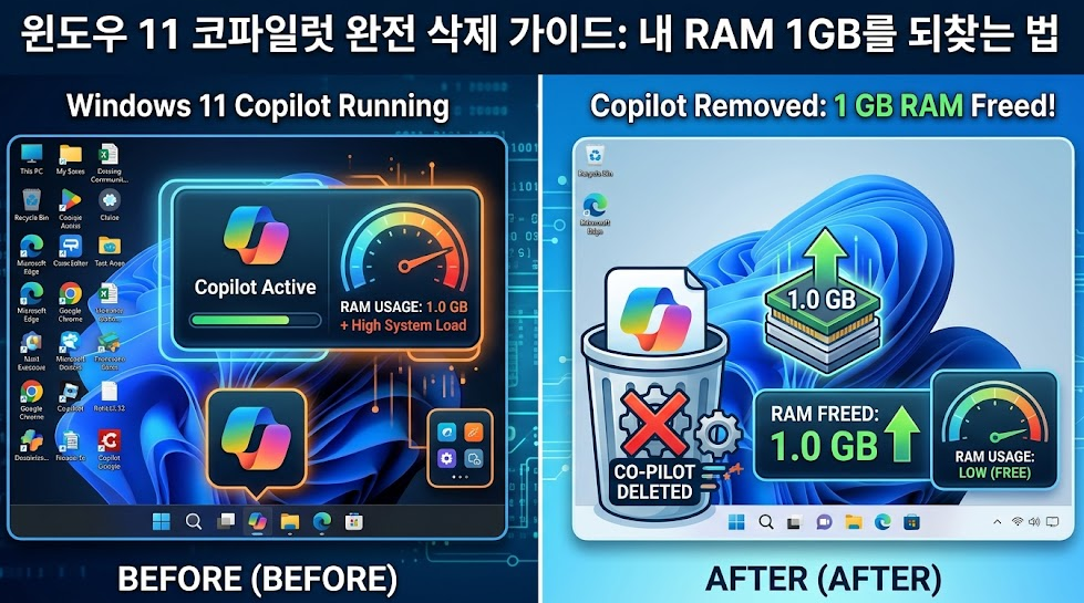 윈도우 11 코파일럿(Copilot) 완전 삭제 가이드: 내 RAM 1GB를 되찾는 법