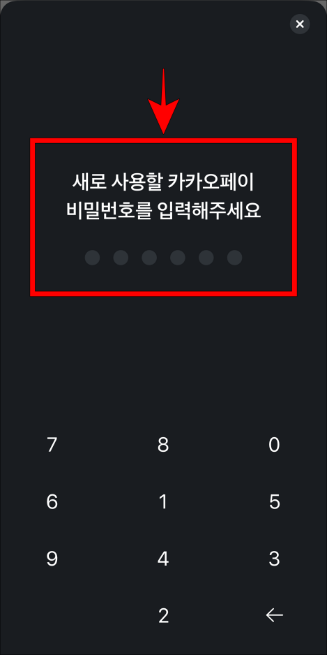 새로 사용할 카카오페이 비밀번호를 입력
