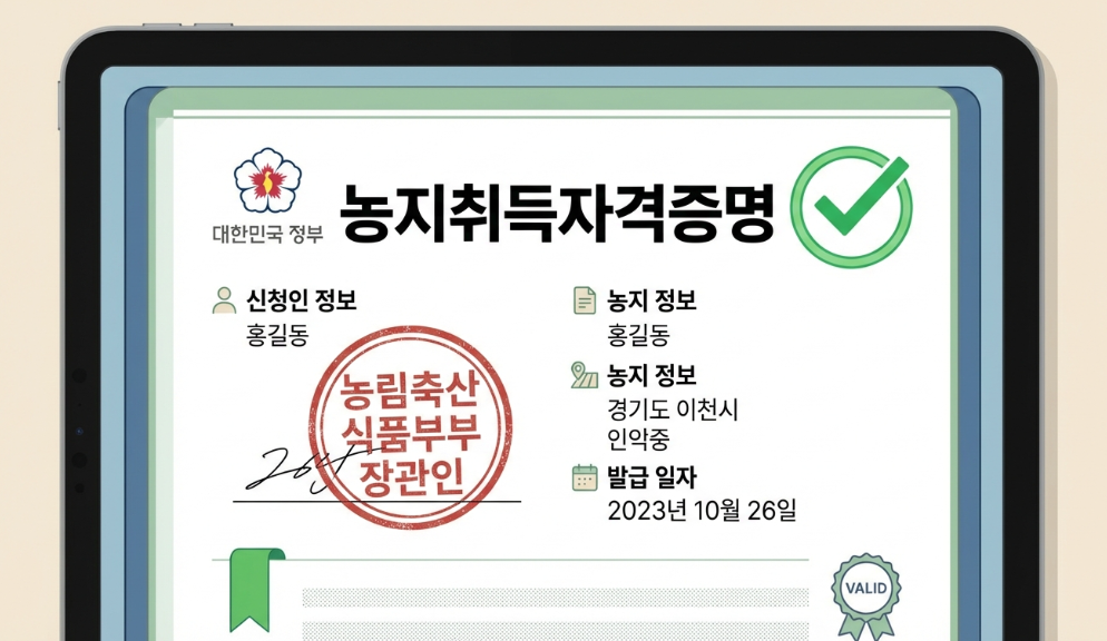 농지취득자격증명 발급 문서 공인 인증 도장 이미지