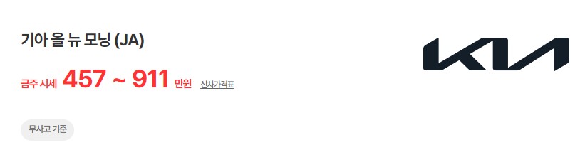 올뉴 모닝JA 중고차 시세 무사고 기준