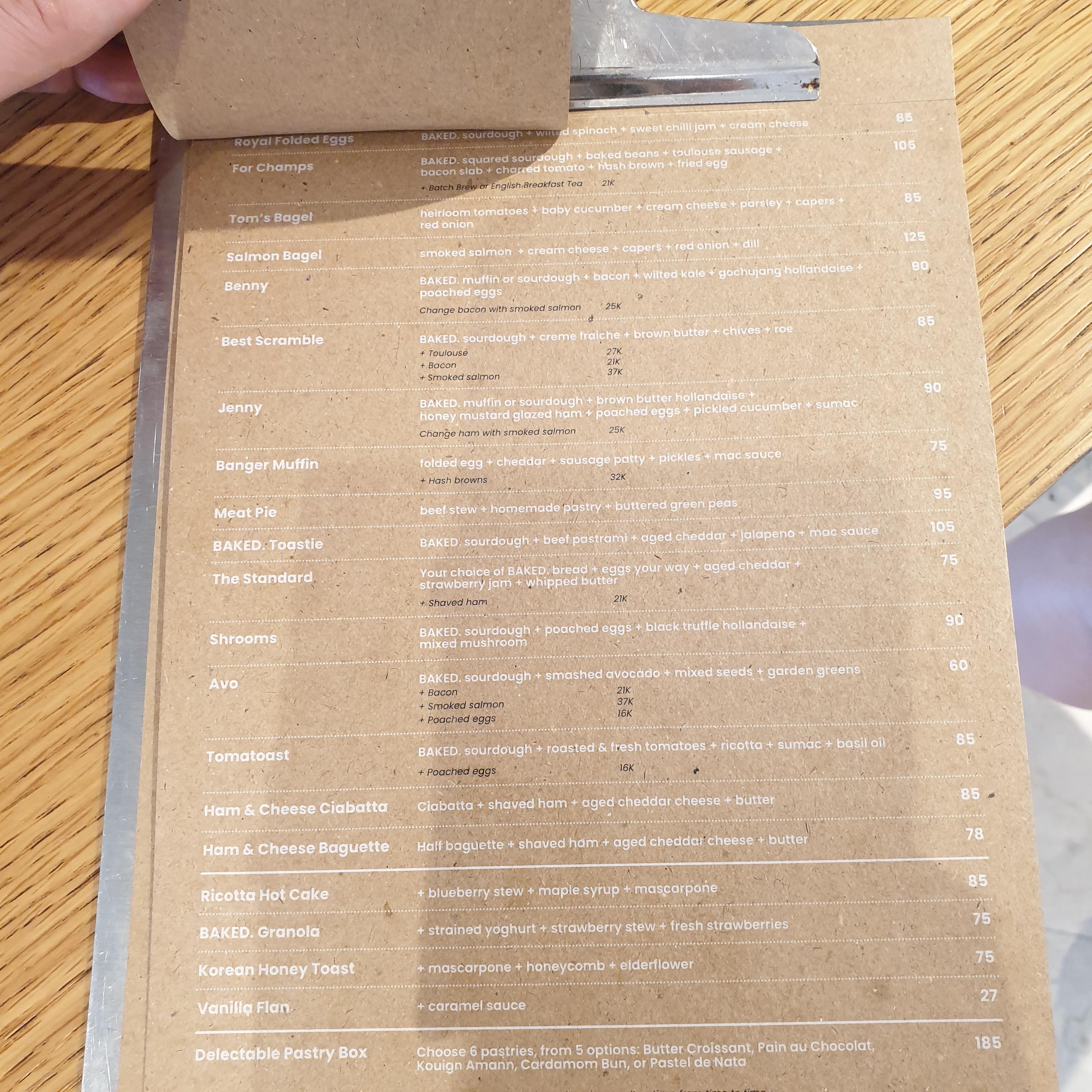 베이크트 스미냑(BAKED Seminyak): 발리 스미냑(Bali Seminyak)지역 카페_메뉴판2