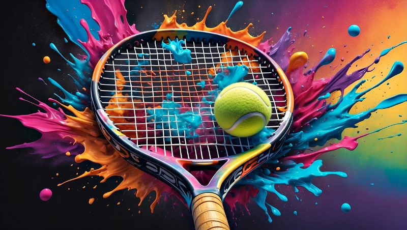 테니스-라켓으로-공을-치는-모습-물감이-터지는-것처럼-묘사한-사진