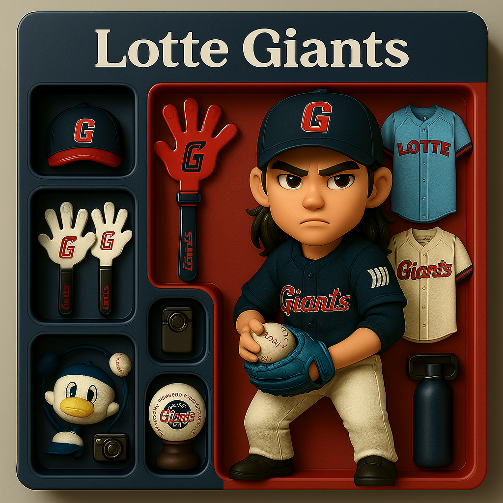 위 프롬프트를 입력한 후 피규어 상자로 완성된 롯데 자이언츠 피규어 세트