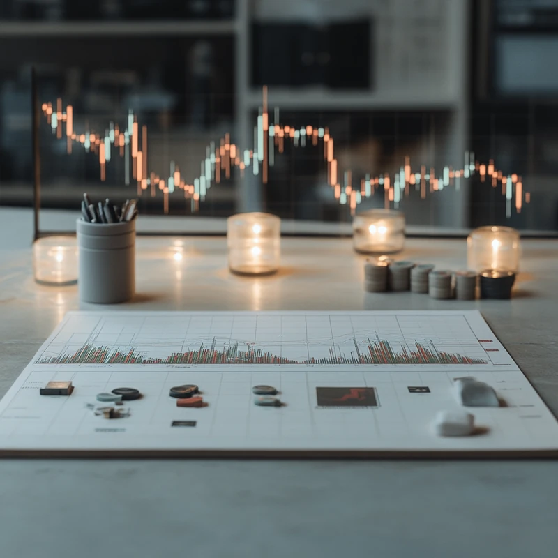 다양한 기술주가 포함된 포트폴리오의 이미지. 혁신과 번영의 느낌을 주는 세련된 투자 환경에서의 기술 자산.