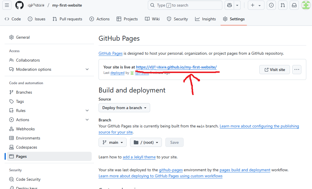 GitHub Pages 화면 일부