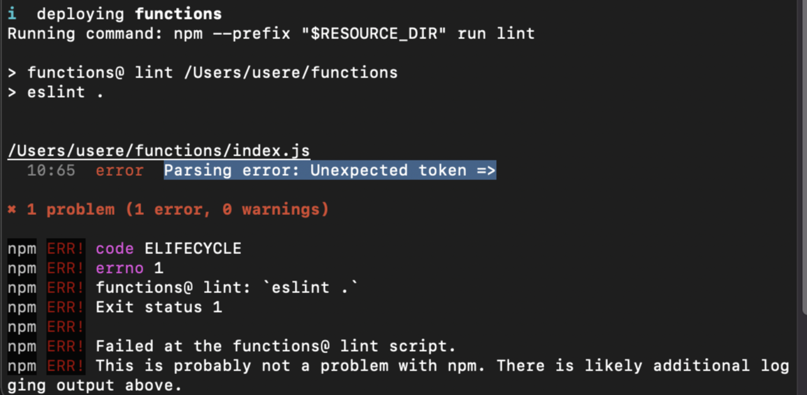 This is error log image of "Parsing error: Unexpected token =>"