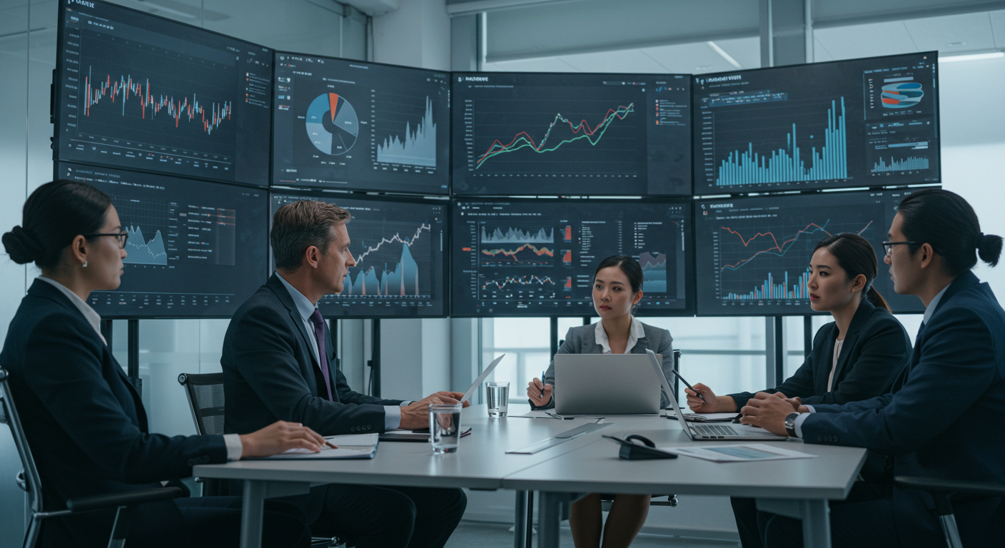 애널리스트들이 주가 전망을 회의하는 삼성전자 투자 미팅 장면