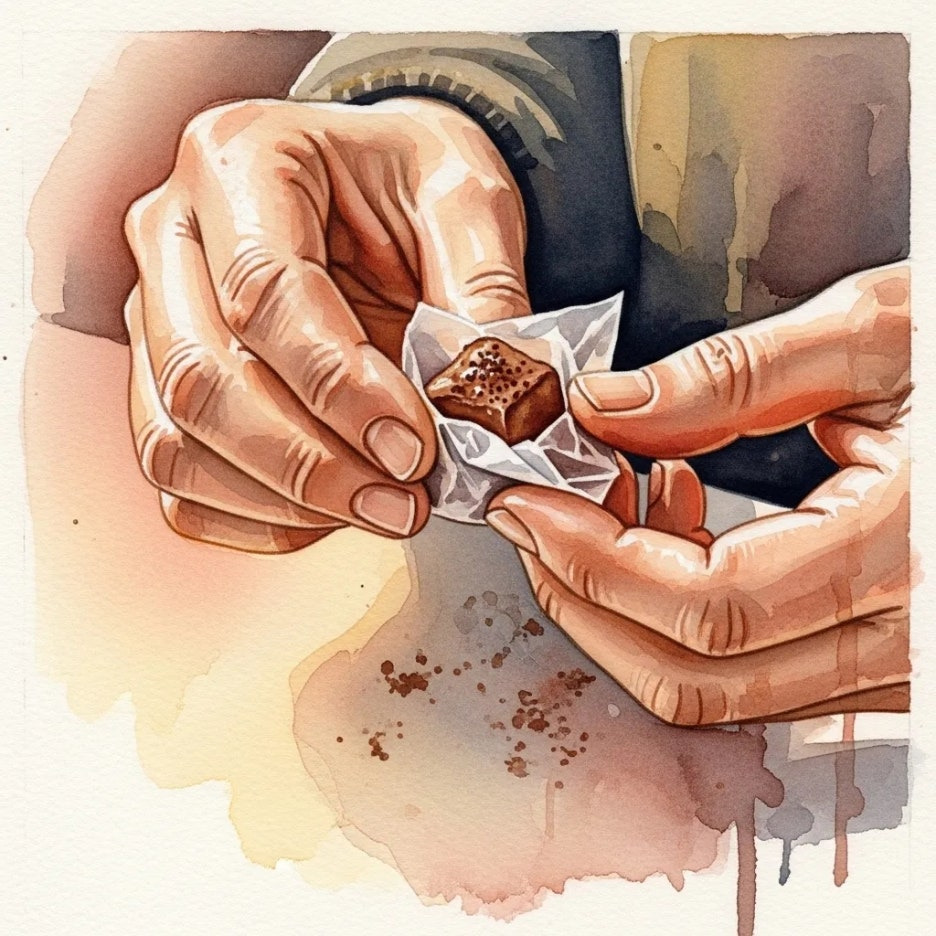 정성껏 만든 초콜릿을 포장하는 따뜻한 손