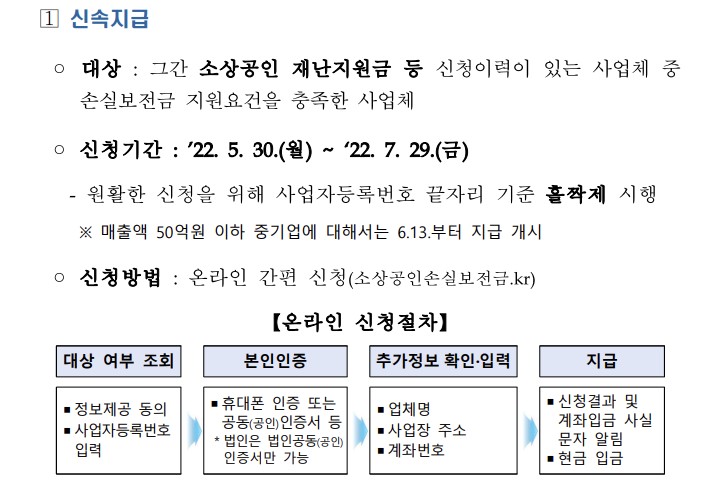 소상공인손실보전금 신청 절차