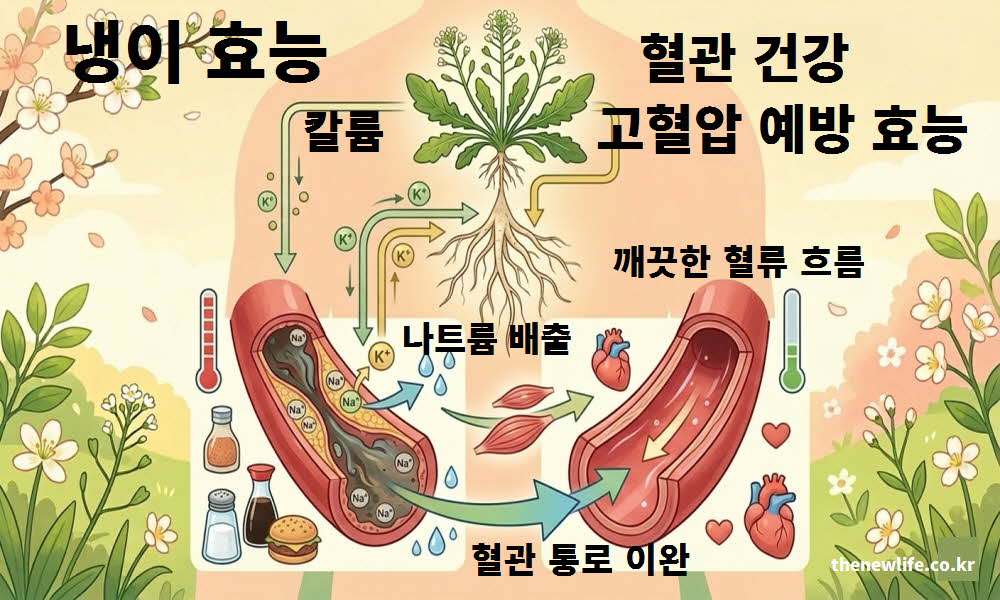 냉이 효능이 혈관 건강을 지키고 고혈압 예방에 도움을 주는 이미지