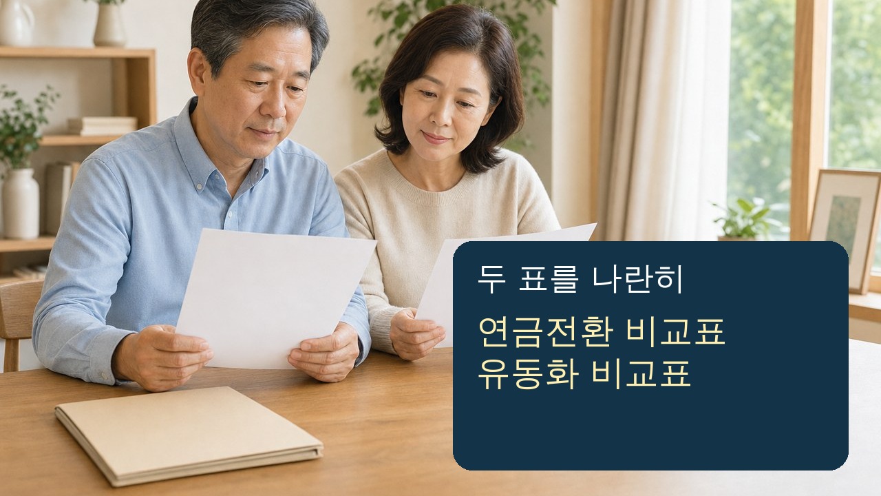 종신보험 연금전환과 사망보험금 유동화 비교표를 확인하는 장면